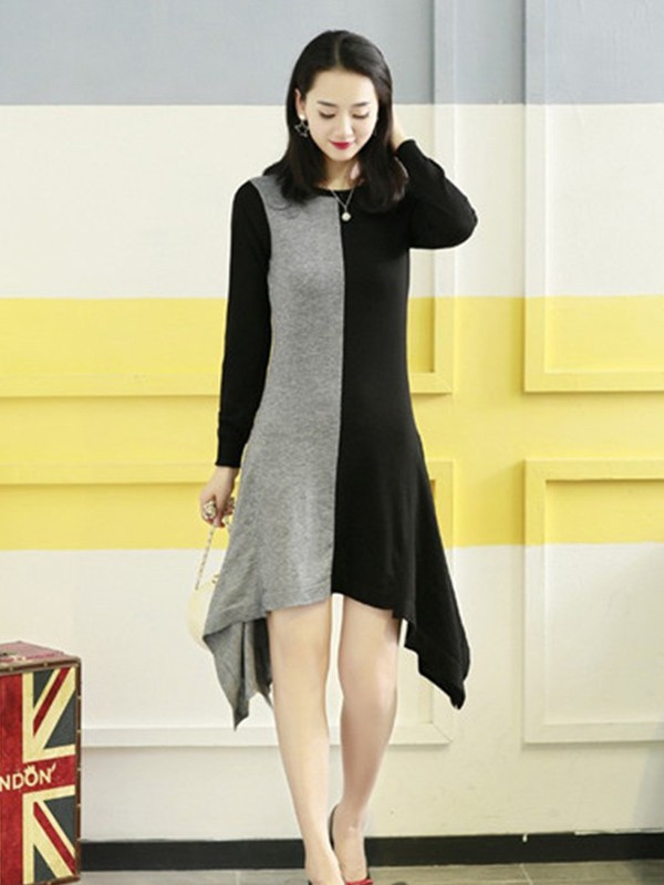 ICHEANLI2022秋冬季拼色连衣裙