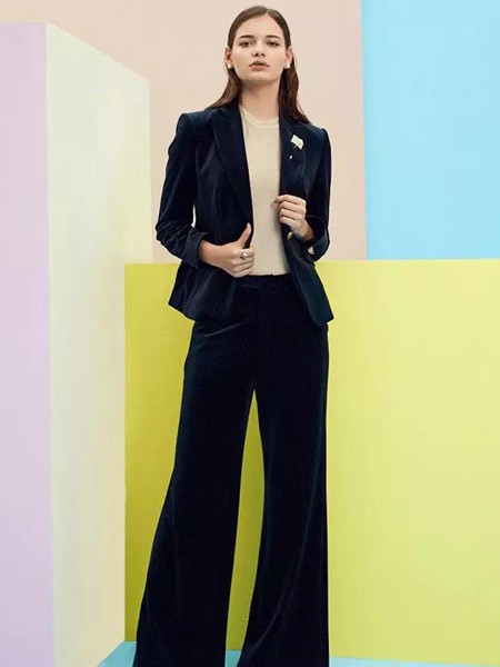 TRANDS女装2022秋冬季藏蓝色阔腿裤