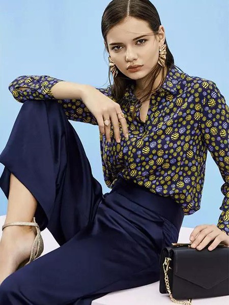 TRANDS女装2022秋冬季藏蓝色阔腿裤