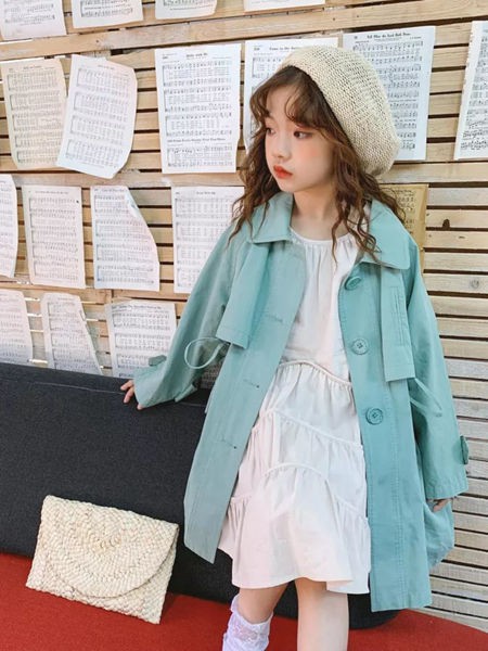 韩米娜童装2022秋冬季蓝色风衣