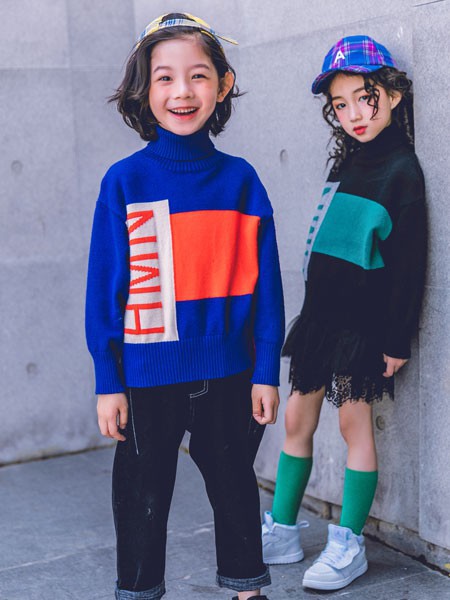 韩米娜童装2022秋冬季蓝色毛衣