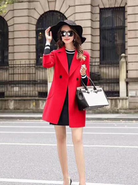 诺伊朵女装2022秋冬季红色大衣