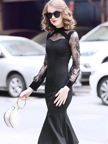 诺伊朵女装2022秋冬季黑色连衣裙