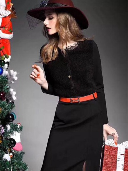 诺伊朵女装2022秋冬季黑色包臀裙