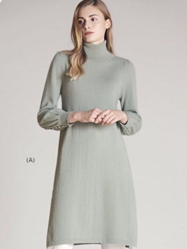 鹿邦女装2022秋冬季绿色毛衣裙