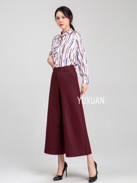 预瑄女装2022秋冬季酒红色阔腿裤