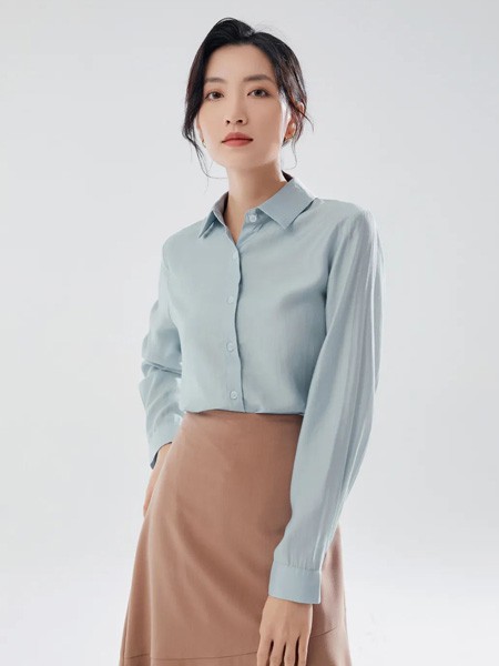 蓝珣女装2022秋冬季蓝色衬衫