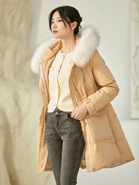 蓝珣女装2022秋冬季卡其色棉服