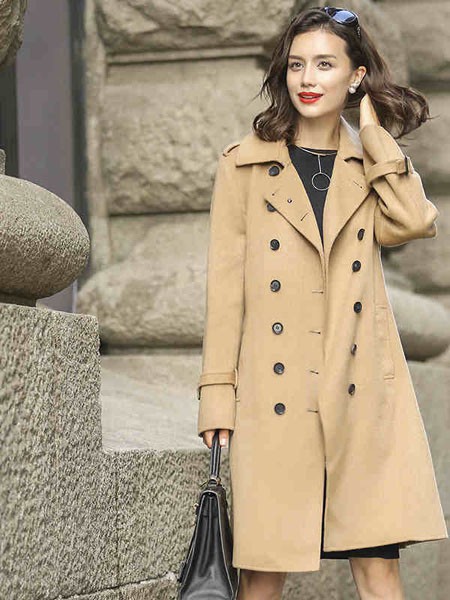 红太羊绒羊衫毛衫2022秋冬季卡其色风衣