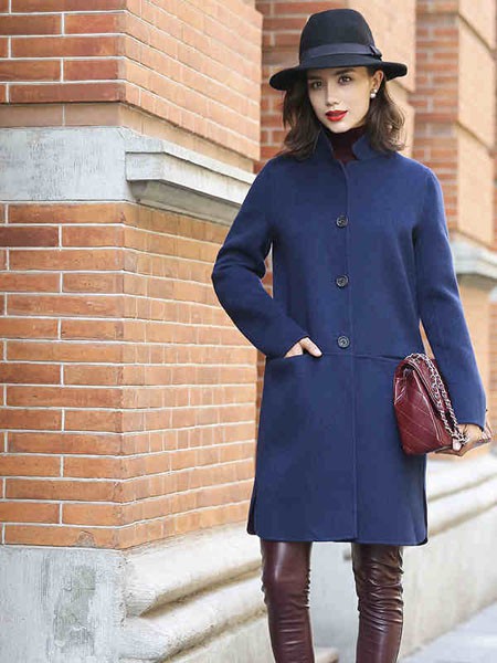 红太羊绒羊衫毛衫2022秋冬季藏蓝色毛衣裙