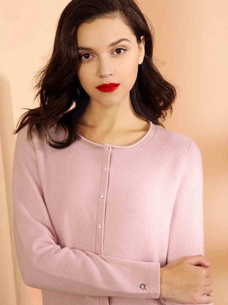 红太羊绒羊衫毛衫2022秋冬季粉色针织衫