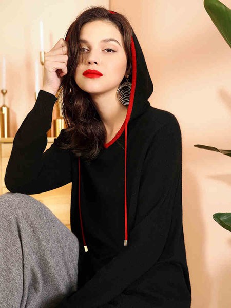 红太羊绒羊衫毛衫2022秋冬季黑色卫衣