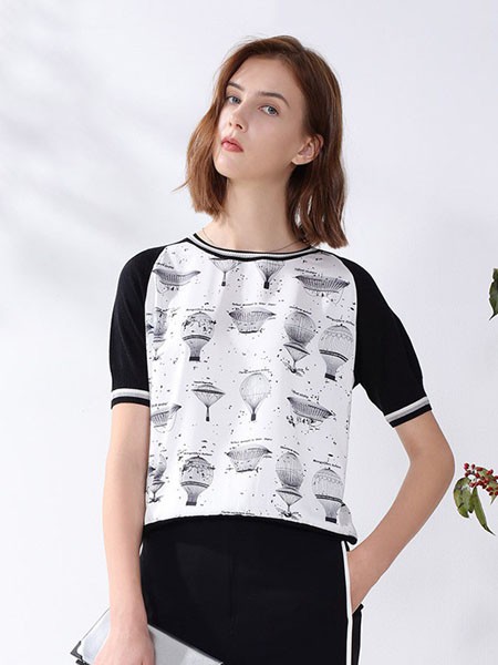 科蒙博卡女装2023春夏季拼色T恤