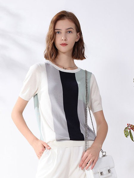 科蒙博卡女装2023春夏季拼色T恤