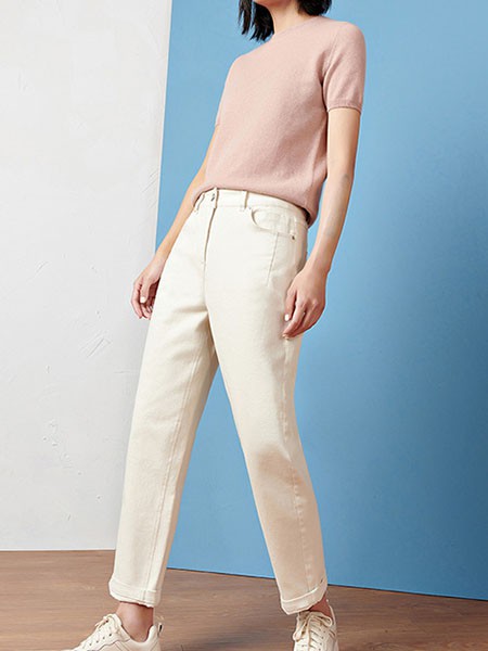 百味丽人女装2022秋冬季白色长裤