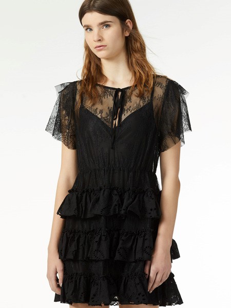 瑠久LIU.JO女装2023春夏季黑色连衣裙