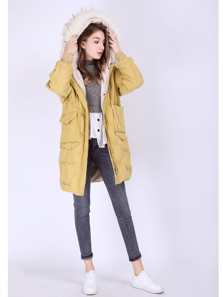 爱町女装2022秋冬季黄色棉服