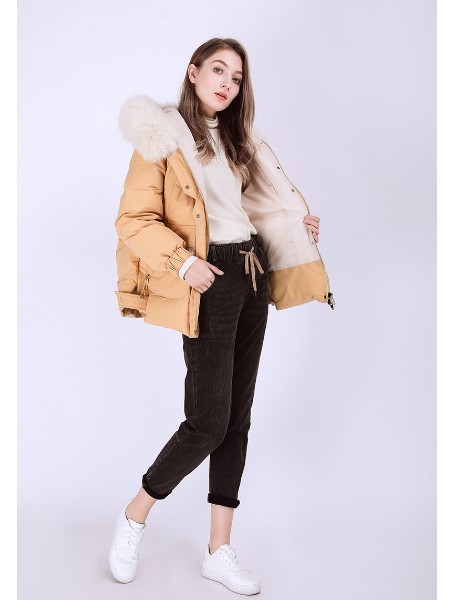 爱町女装2022秋冬季黄色棉服