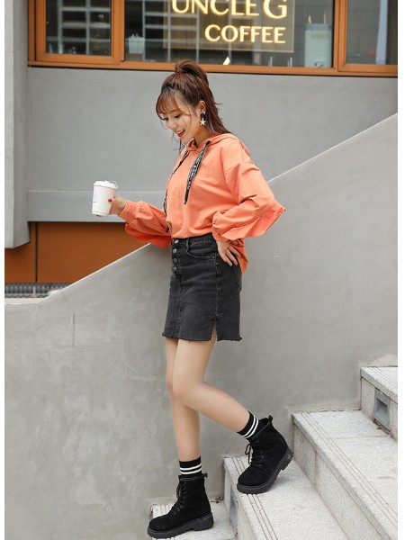 爱町女装2022秋冬季橙色卫衣