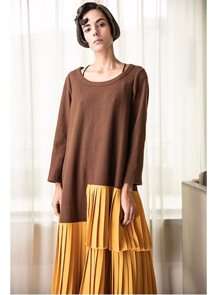 清静语女装2022秋冬季拼色连衣裙