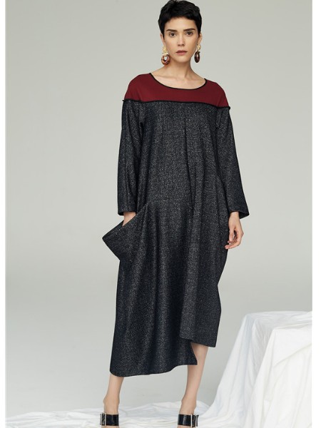 清静语女装2022秋冬季黑色连衣裙