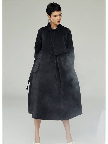 清静语女装2022秋冬季黑色大衣