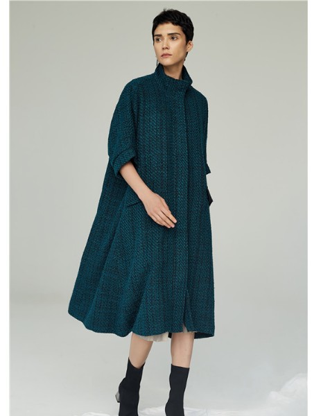 清静语女装2022秋冬季藏蓝色连衣裙