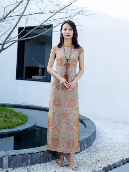 浒城古娘女装2023春夏季咖啡色连衣裙