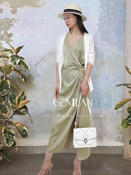 歌米蓝女装2022春夏季绿色吊带裙