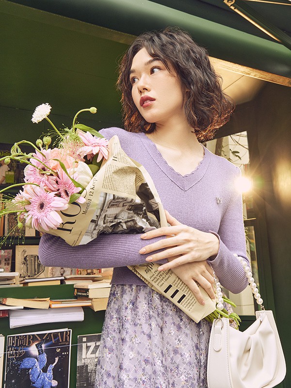 A.YILIAN阿依莲女装2022秋冬季紫色针织衫