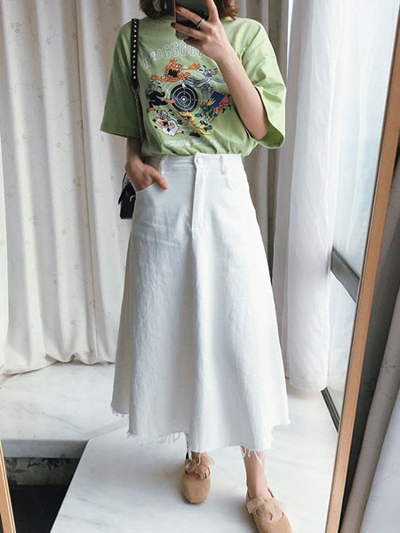 as安都女装2022春夏季白色长裙