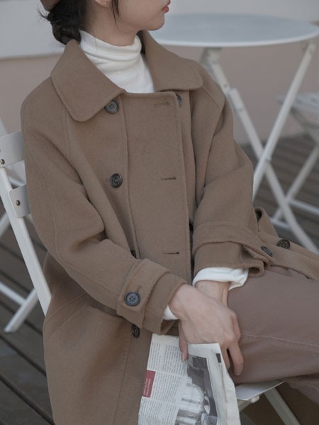 百武西BIOLIVING女装2022秋冬季咖啡色大衣