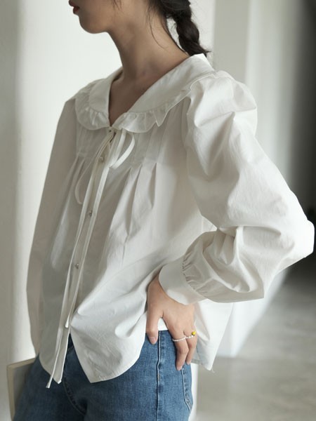 百武西BIOLIVING女装2022秋冬季白色衬衫