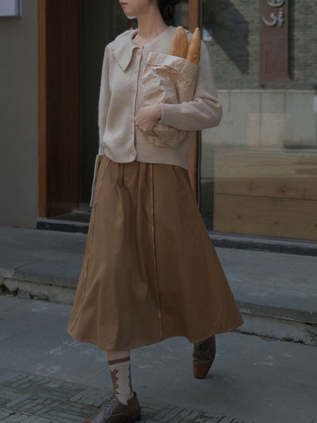 百武西BIOLIVING女装2022秋冬季咖啡色长裙