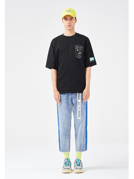 杰纳思GNIOUS男装2023春夏季黑色T恤