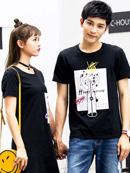 恩尚NSUN休闲装2022春夏季黑色T恤