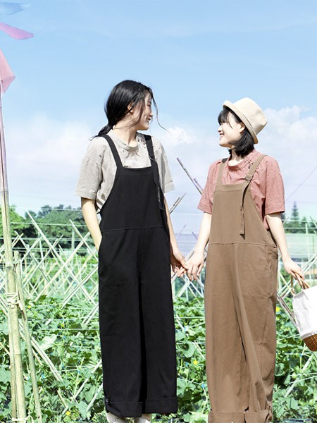 棉麻生活馆女装2023春夏季黑色背带裤