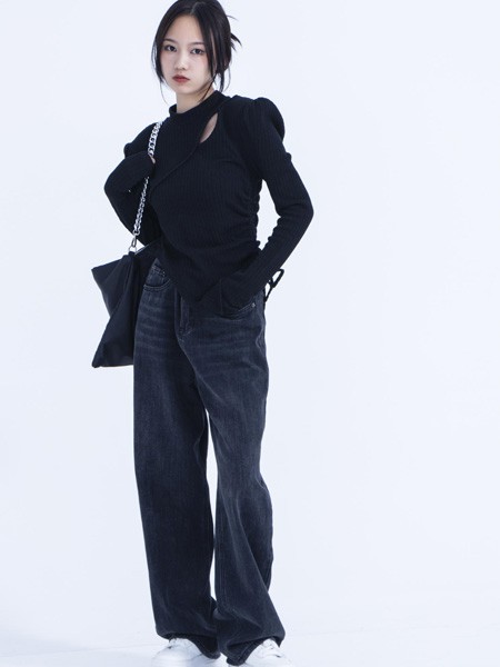 木子简MSDOU女装2022秋冬季黑色长裤