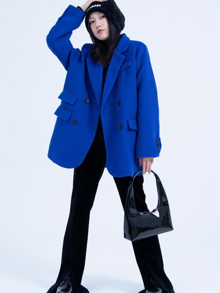 木子简MSDOU女装2022秋冬季蓝色大衣