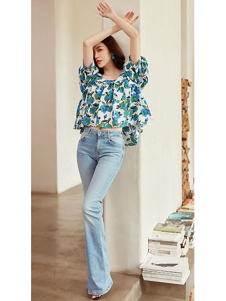 星柚女装2023春夏季绿色雪纺衫