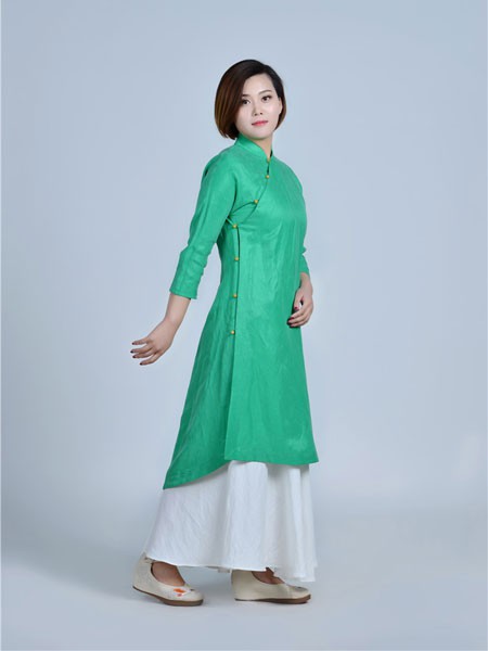 昕汉唐休闲装2023春夏季绿色连衣裙