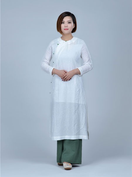 昕汉唐休闲装2023春夏季白色连衣裙