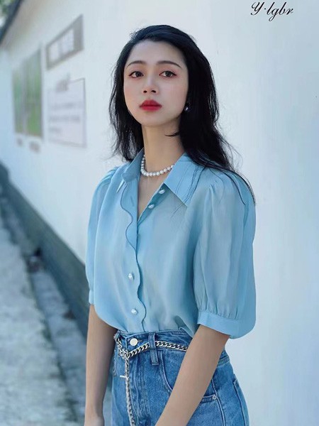 拉格蓓芮Y·LGBR女装2022秋冬季蓝色衬衫