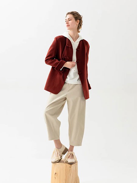 庄玛女装2022秋冬季米色阔腿裤