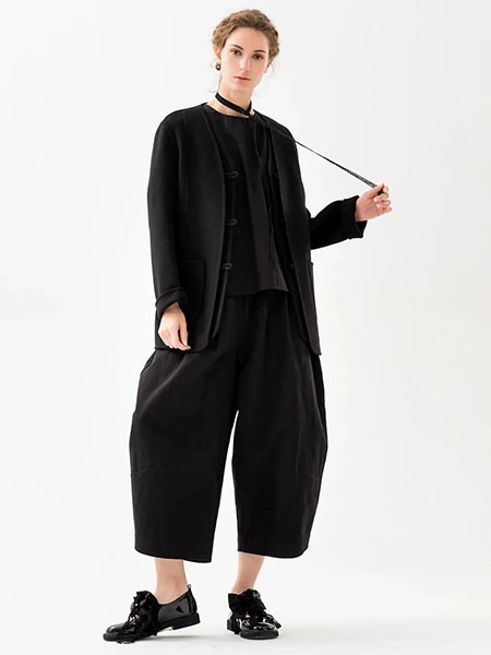 庄玛女装2022秋冬季黑色阔腿裤