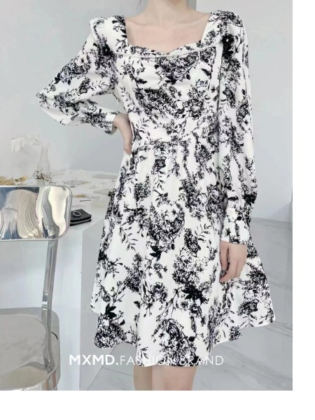 嫚皙MXMD女装2023春夏季白色连衣裙