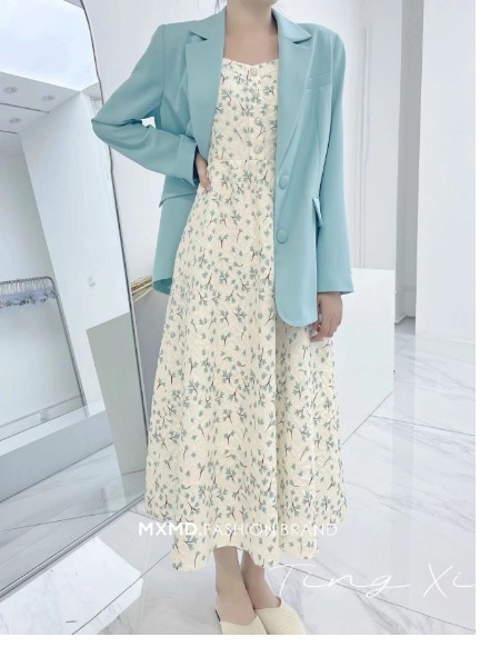 嫚皙MXMD女装2023春夏季白色连衣裙