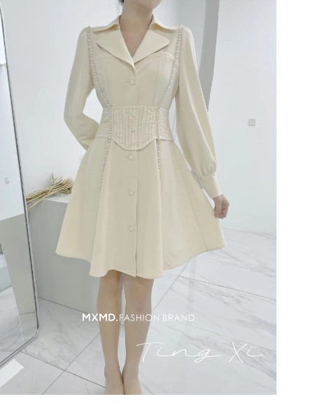 嫚皙MXMD女装2023春夏季白色连衣裙