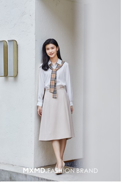 嫚皙MXMD女装2023春夏季白色衬衫