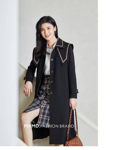 嫚皙MXMD女装2023春夏季黑色风衣